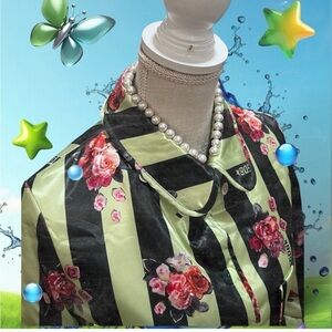 NWT Golden Goose Black and Green Striped Floral Jacket